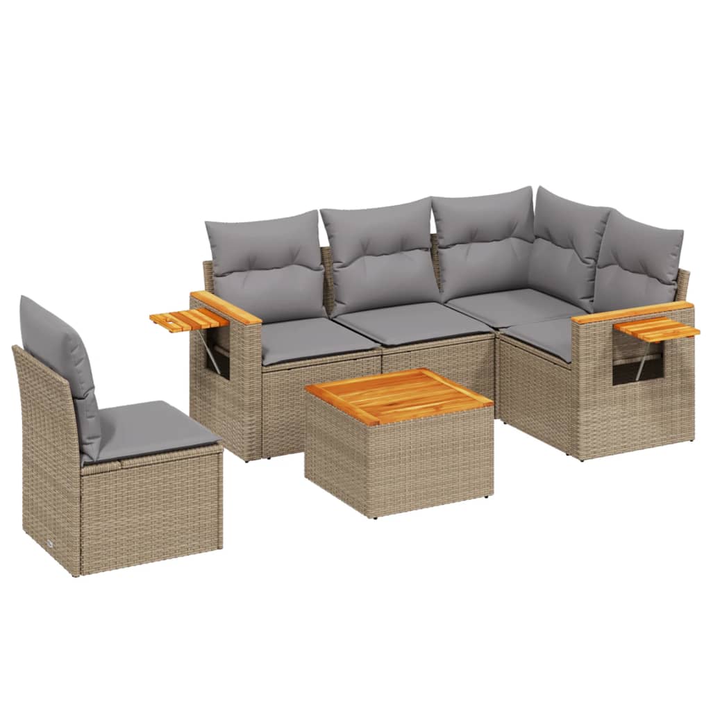 6-delige Loungeset met kussens poly rattan beige is nu te koop bij PeponiXL, paradijselijk wonen!