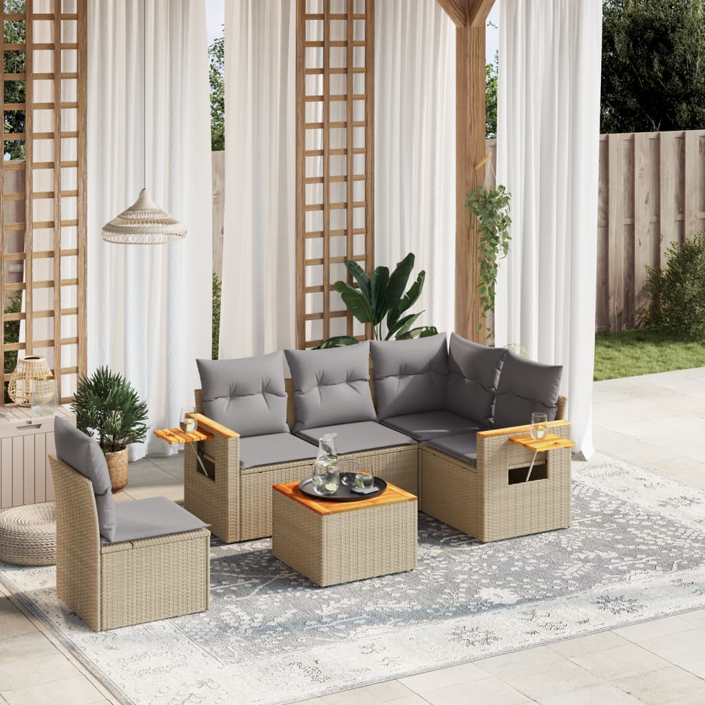 6-delige Loungeset met kussens poly rattan beige is nu te koop bij PeponiXL, paradijselijk wonen!