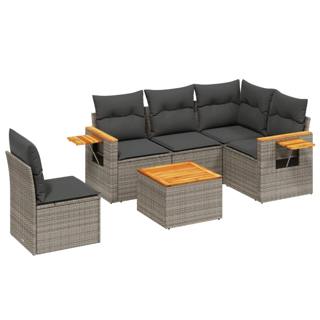 6-delige Loungeset met kussens poly rattan grijs is nu te koop bij PeponiXL, paradijselijk wonen!