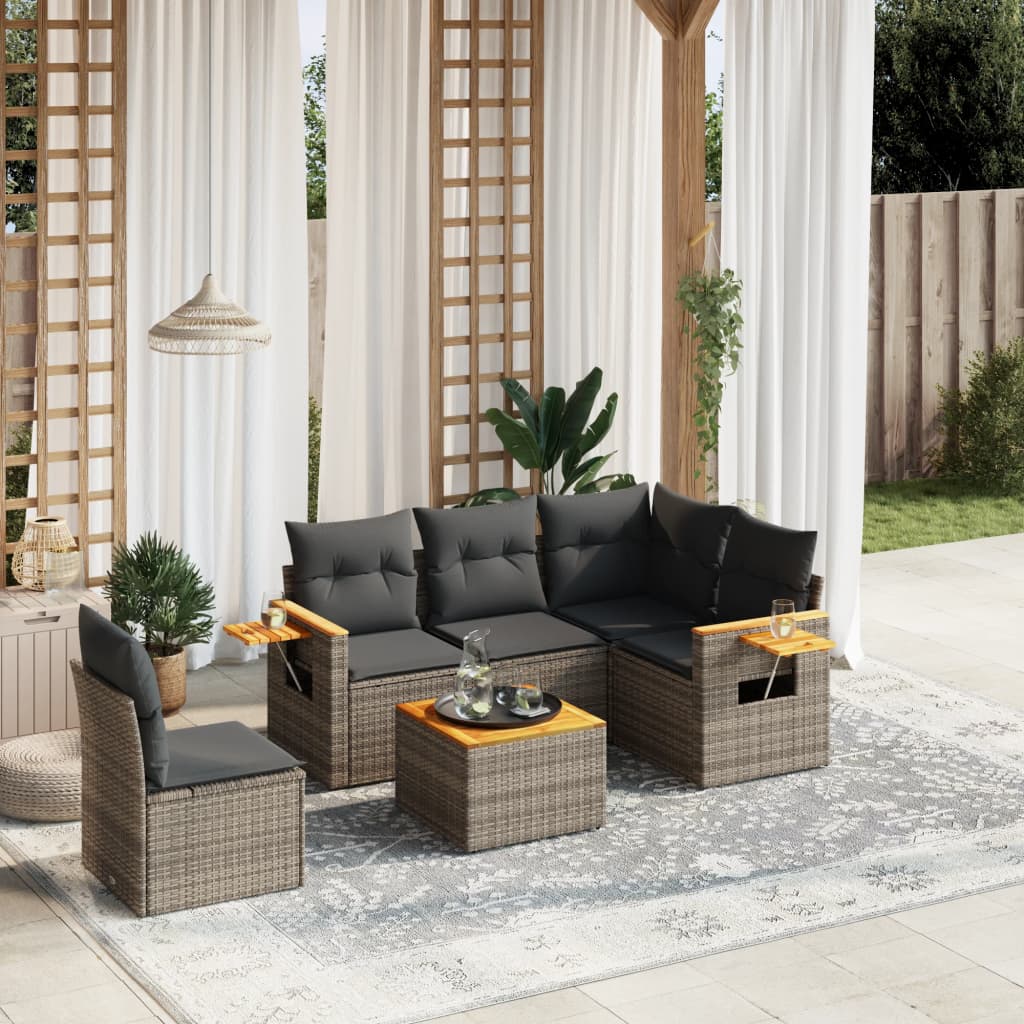 6-delige Loungeset met kussens poly rattan grijs is nu te koop bij PeponiXL, paradijselijk wonen!