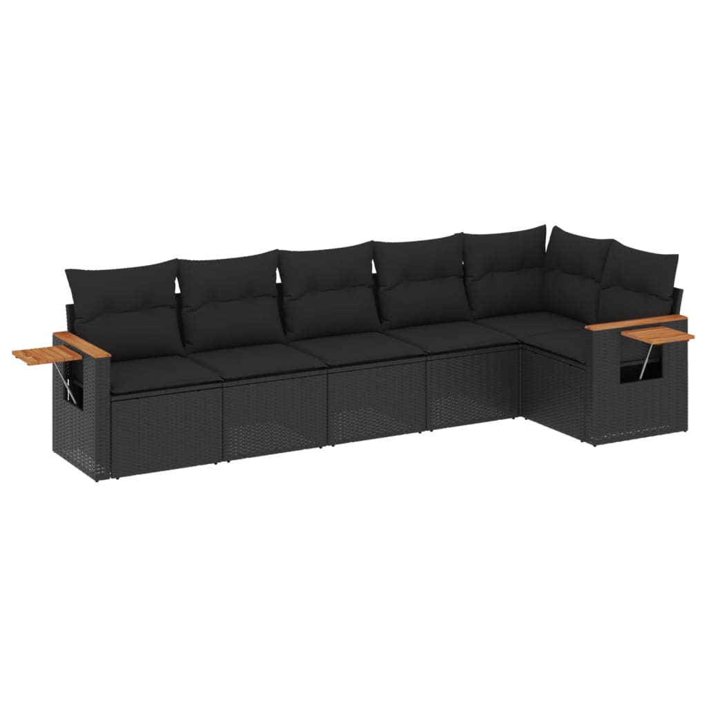 6-delige Loungeset met kussens poly rattan zwart is nu te koop bij PeponiXL, paradijselijk wonen!