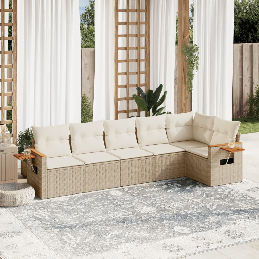 6-delige Loungeset met kussens poly rattan beige is nu te koop bij PeponiXL, paradijselijk wonen!