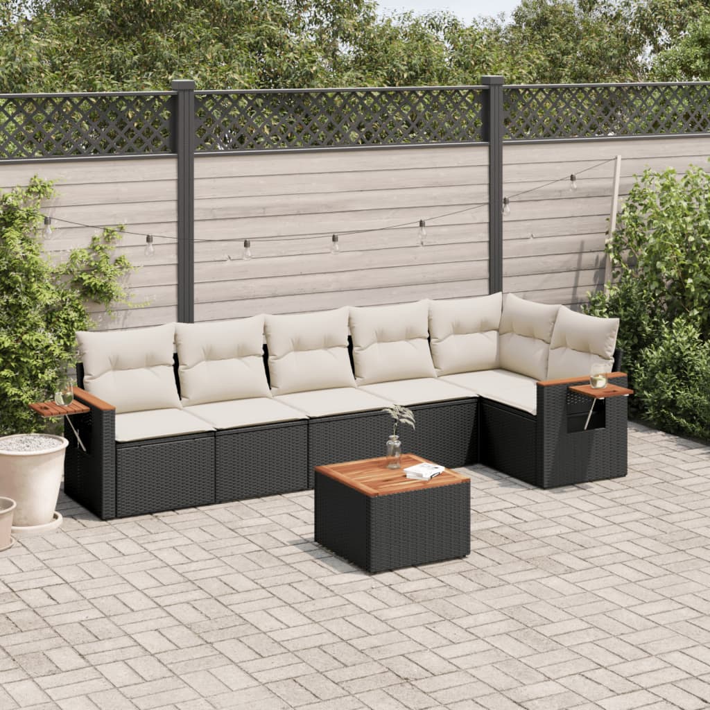 7-delige Loungeset met kussens poly rattan zwart is nu te koop bij PeponiXL, paradijselijk wonen!