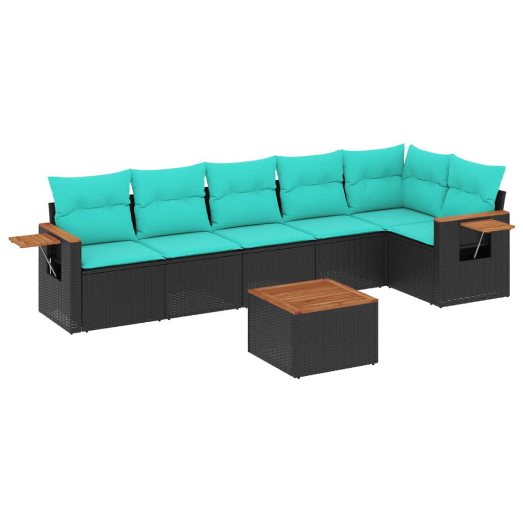 7-delige Loungeset met kussens poly rattan zwart is nu te koop bij PeponiXL, paradijselijk wonen!
