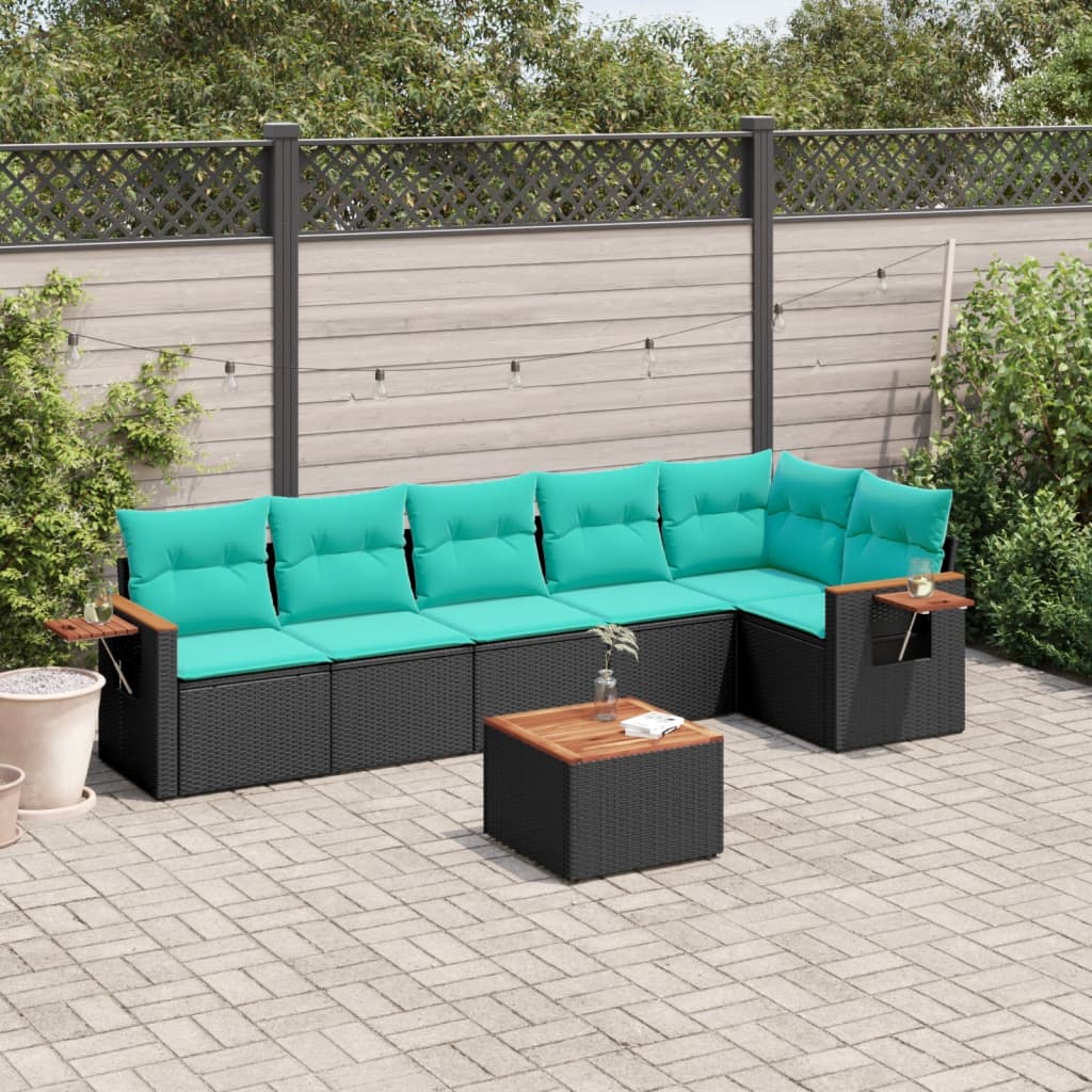 7-delige Loungeset met kussens poly rattan zwart is nu te koop bij PeponiXL, paradijselijk wonen!