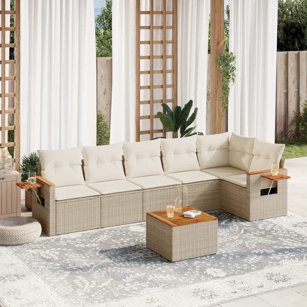 7-delige Loungeset met kussens poly rattan beige is nu te koop bij PeponiXL, paradijselijk wonen!