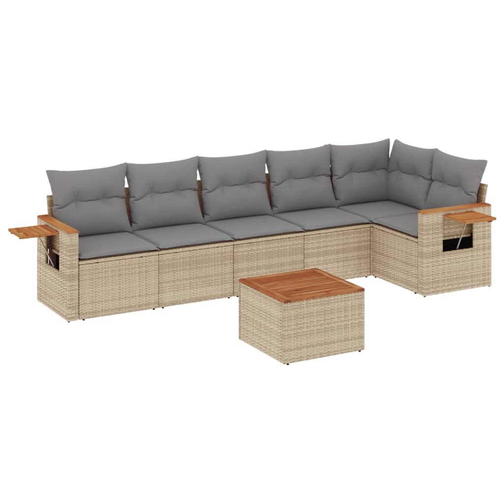 7-delige Loungeset met kussens poly rattan beige is nu te koop bij PeponiXL, paradijselijk wonen!