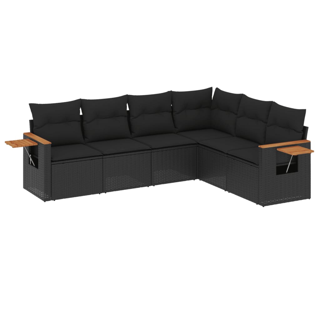 6-delige Loungeset met kussens poly rattan zwart is nu te koop bij PeponiXL, paradijselijk wonen!