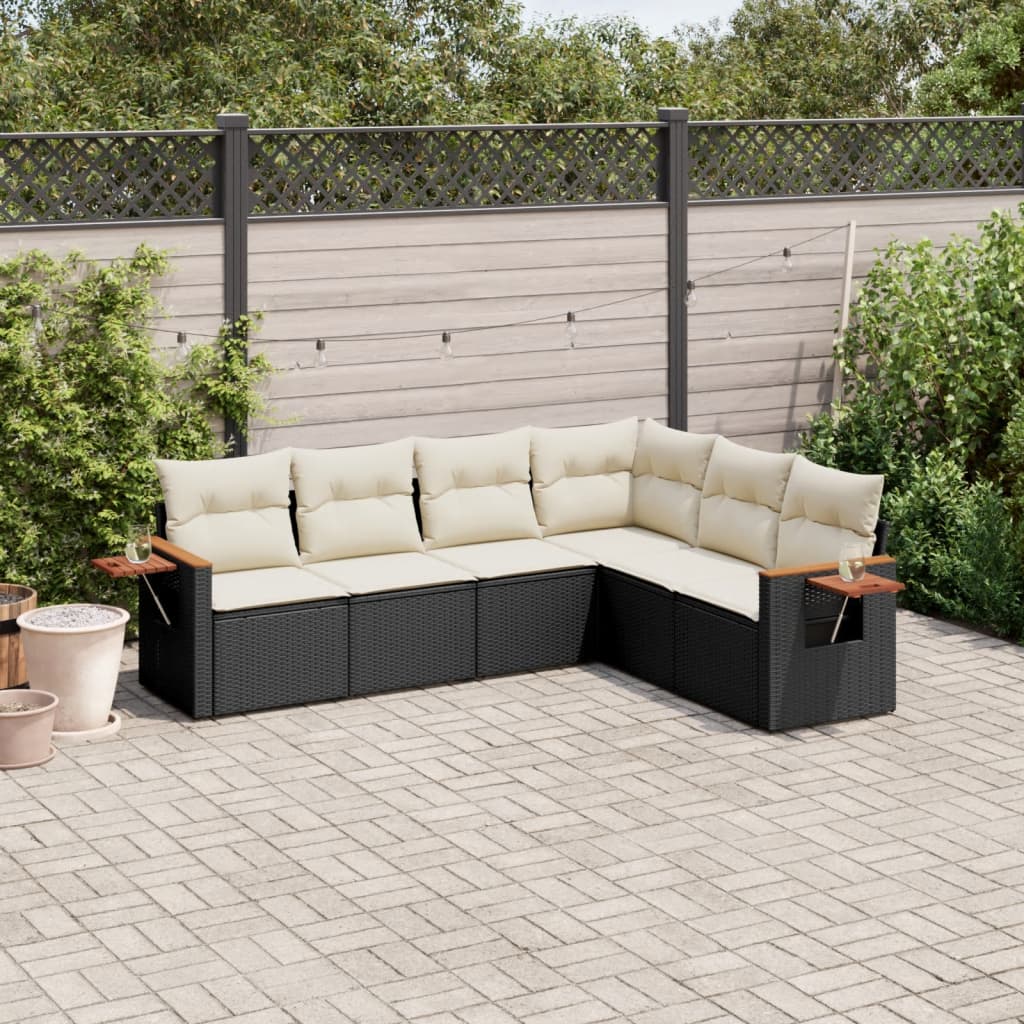 6-delige Loungeset met kussens poly rattan zwart is nu te koop bij PeponiXL, paradijselijk wonen!