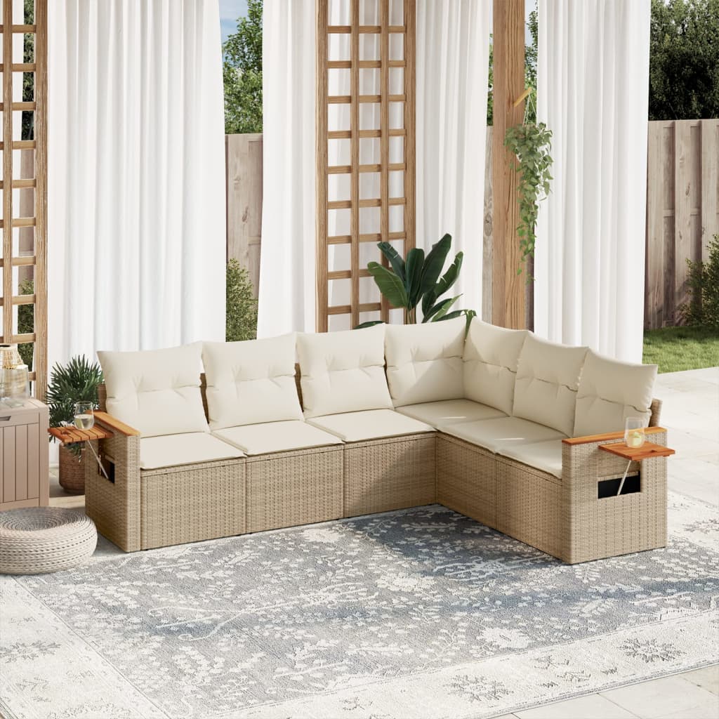 6-delige Loungeset met kussens poly rattan beige is nu te koop bij PeponiXL, paradijselijk wonen!