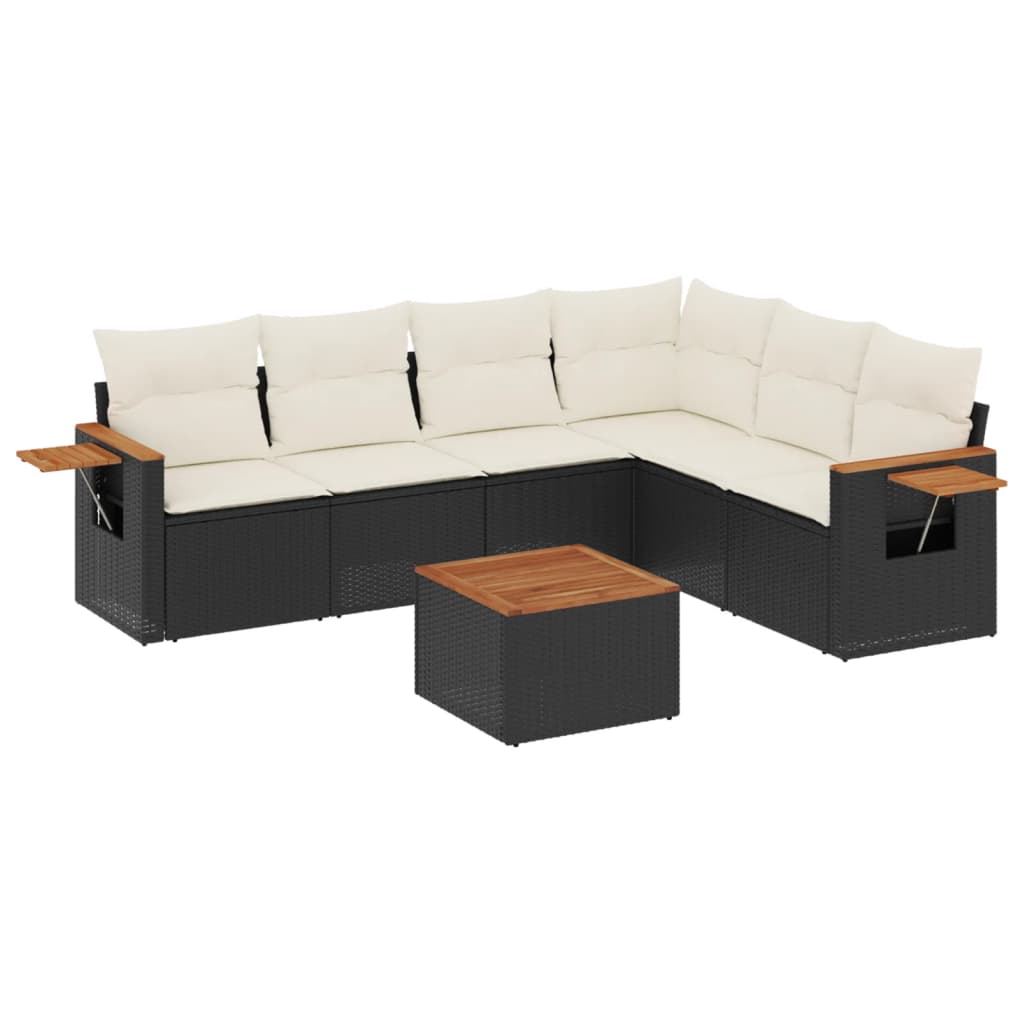 7-delige Loungeset met kussens poly rattan zwart is nu te koop bij PeponiXL, paradijselijk wonen!