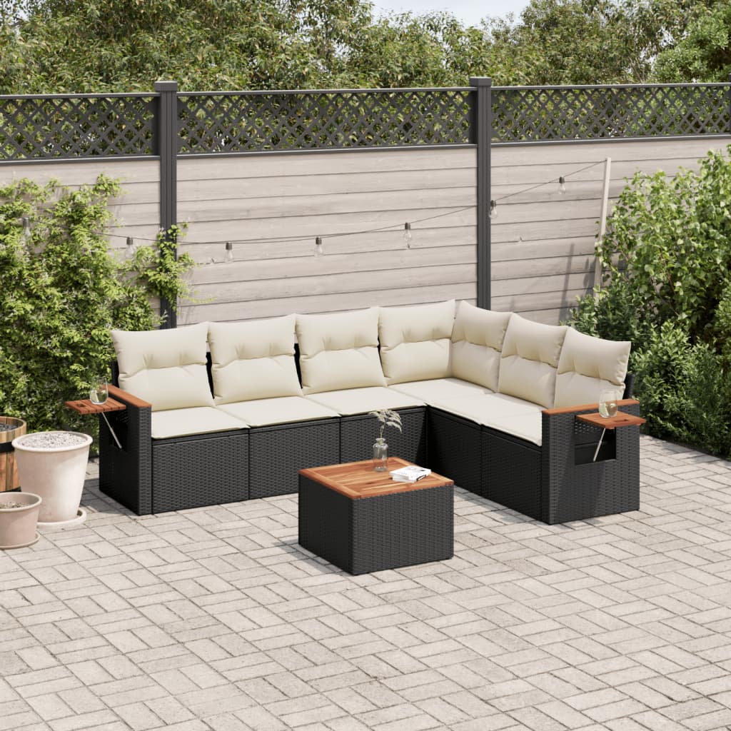 7-delige Loungeset met kussens poly rattan zwart is nu te koop bij PeponiXL, paradijselijk wonen!