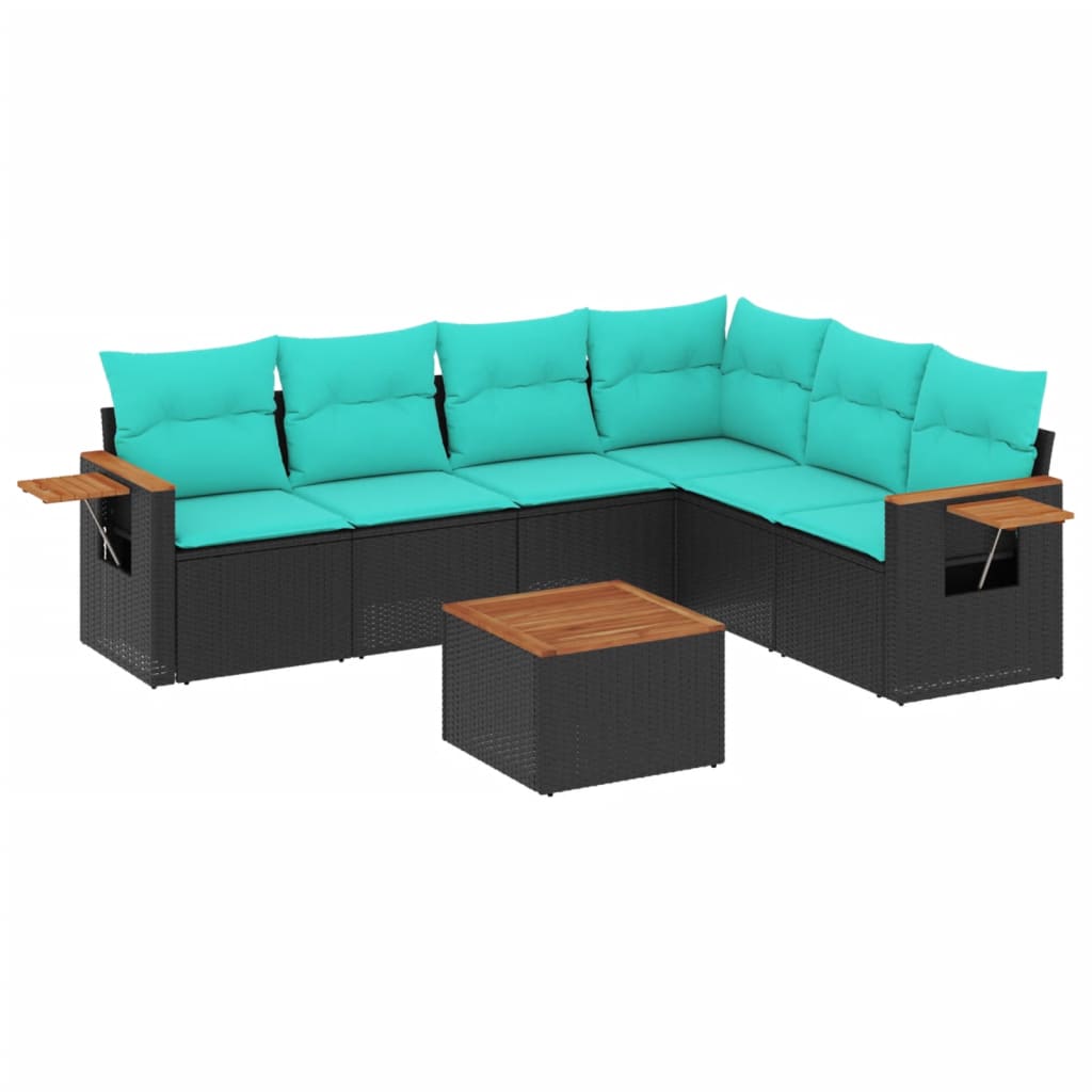 7-delige Loungeset met kussens poly rattan zwart is nu te koop bij PeponiXL, paradijselijk wonen!