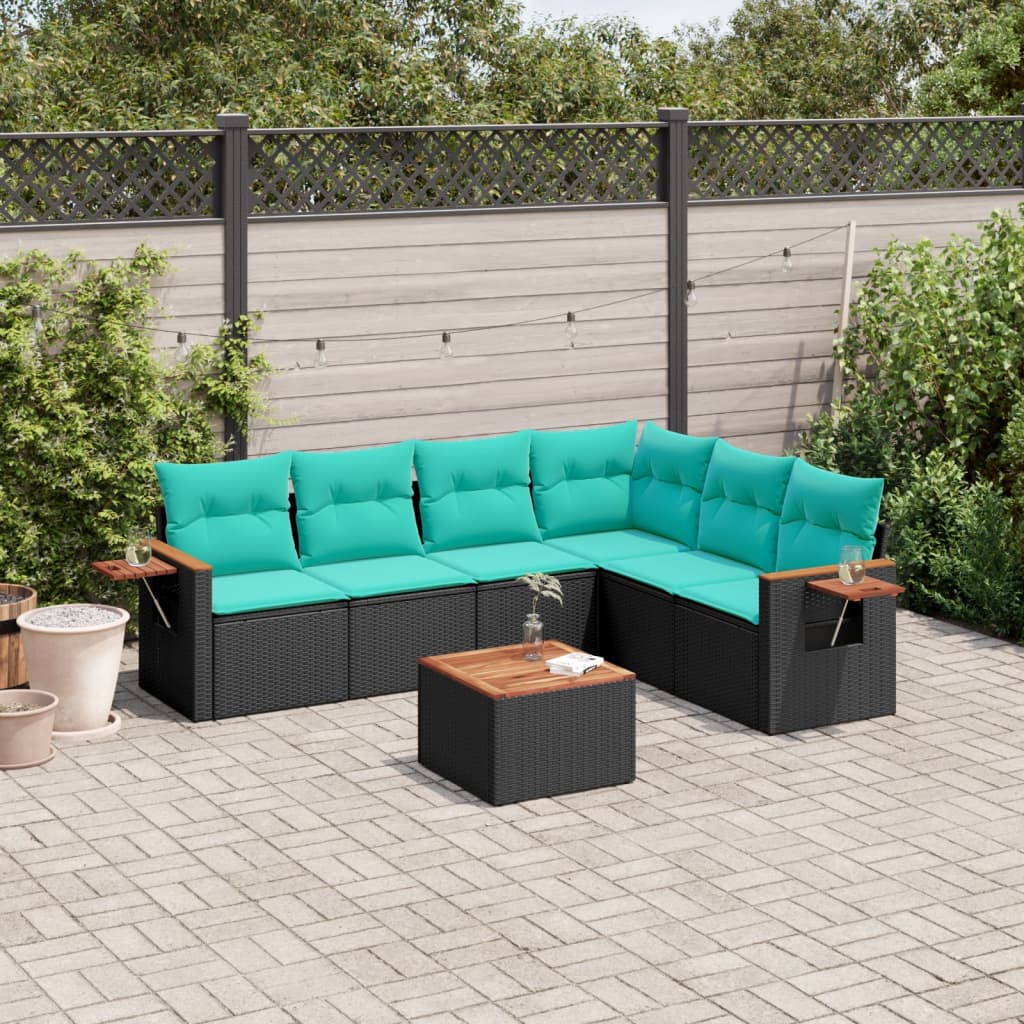 7-delige Loungeset met kussens poly rattan zwart is nu te koop bij PeponiXL, paradijselijk wonen!