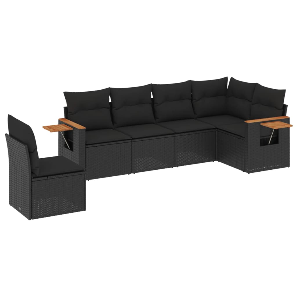 6-delige Loungeset met kussens poly rattan zwart is nu te koop bij PeponiXL, paradijselijk wonen!