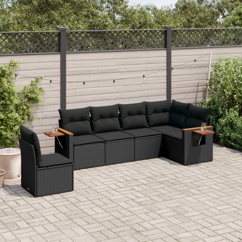 6-delige Loungeset met kussens poly rattan zwart is nu te koop bij PeponiXL, paradijselijk wonen!