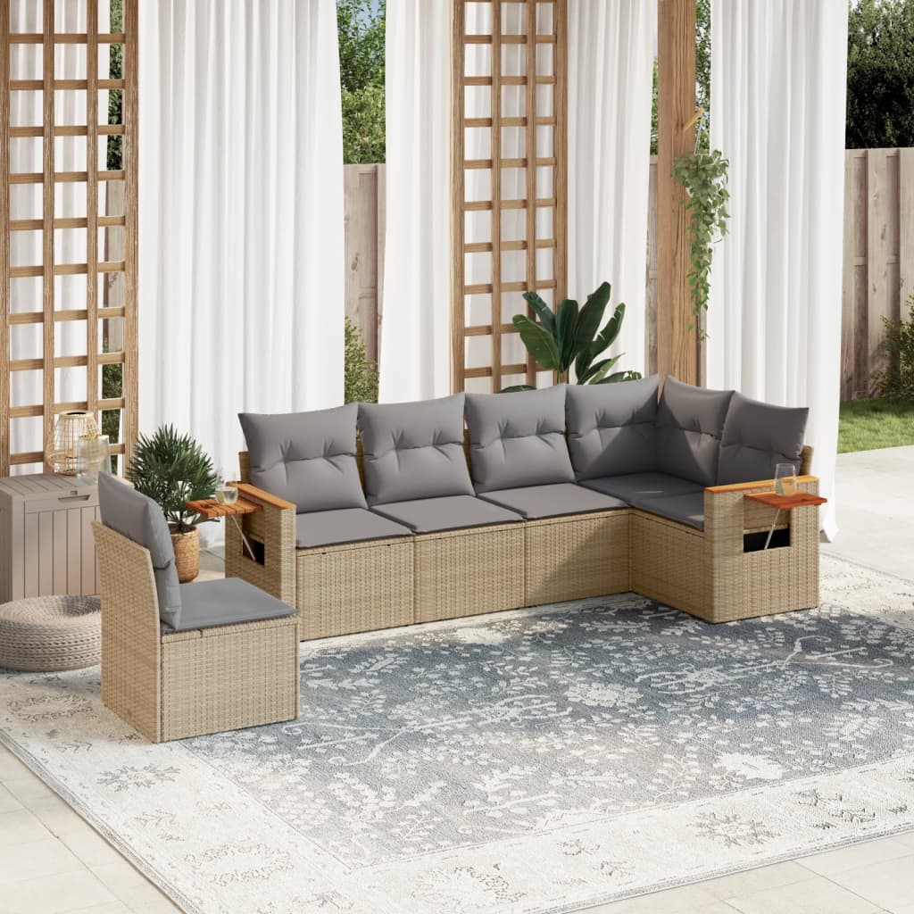 6-delige Loungeset met kussens poly rattan beige is nu te koop bij PeponiXL, paradijselijk wonen!