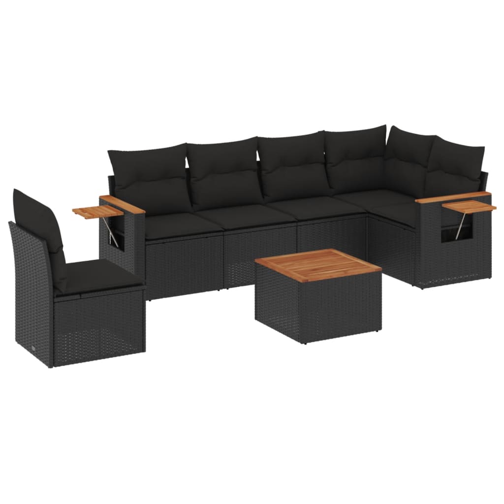 7-delige Loungeset met kussens poly rattan zwart is nu te koop bij PeponiXL, paradijselijk wonen!