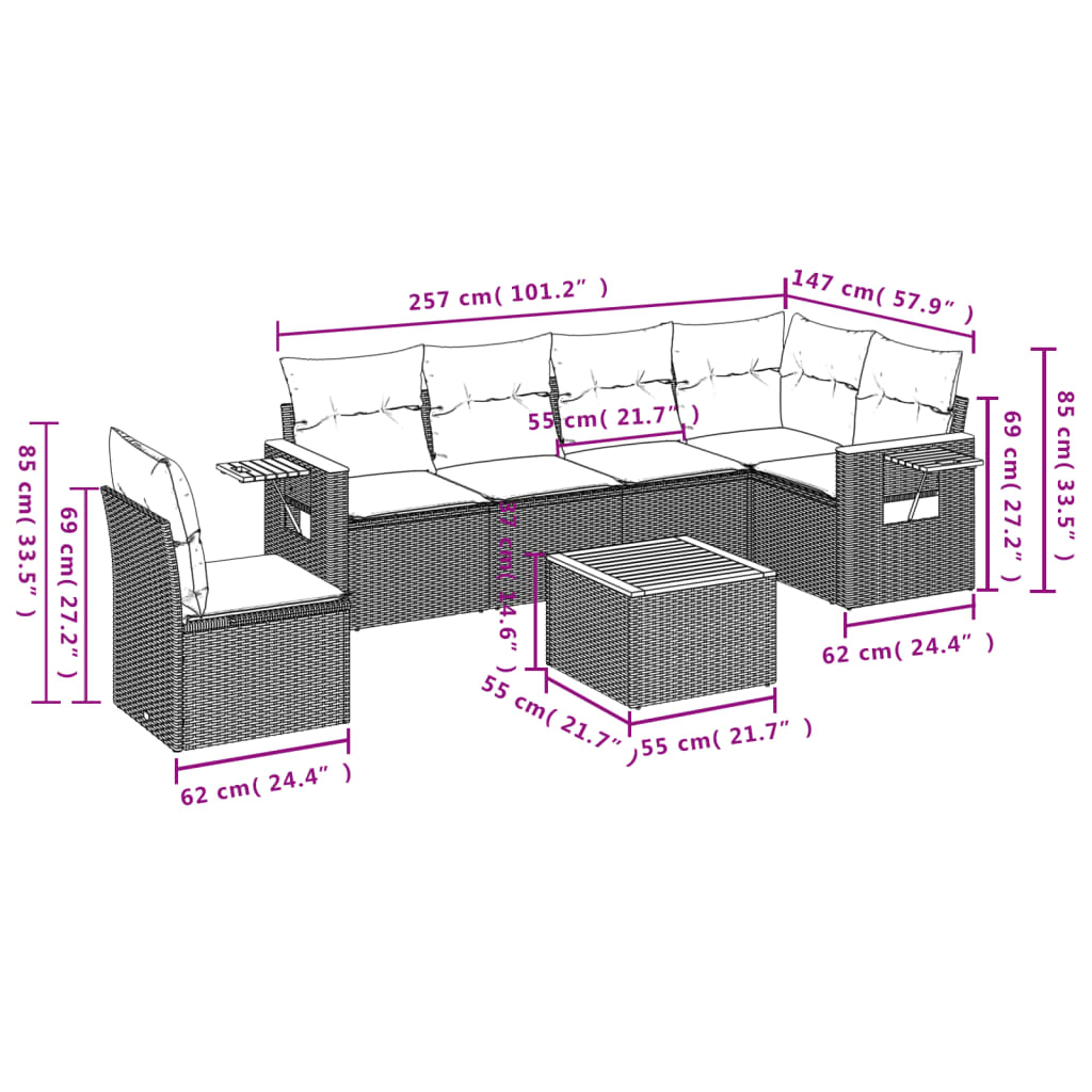 7-delige Loungeset met kussens poly rattan zwart is nu te koop bij PeponiXL, paradijselijk wonen!