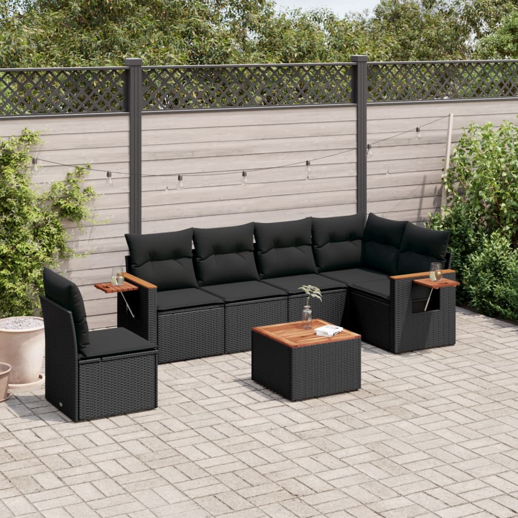 7-delige Loungeset met kussens poly rattan zwart is nu te koop bij PeponiXL, paradijselijk wonen!