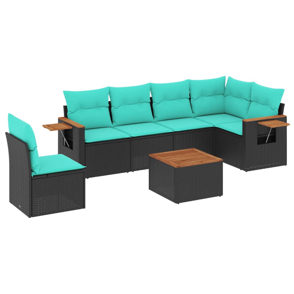 7-delige Loungeset met kussens poly rattan zwart is nu te koop bij PeponiXL, paradijselijk wonen!