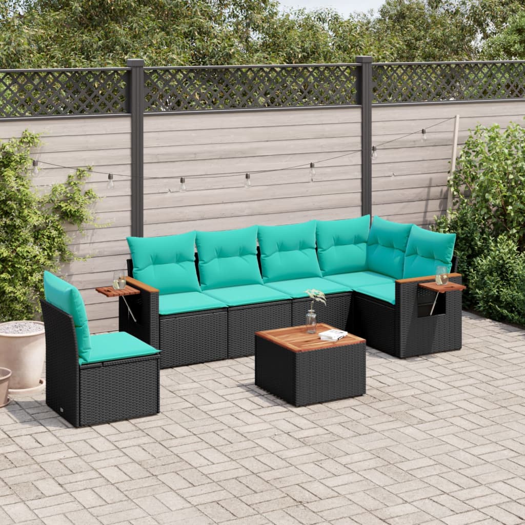 7-delige Loungeset met kussens poly rattan zwart is nu te koop bij PeponiXL, paradijselijk wonen!