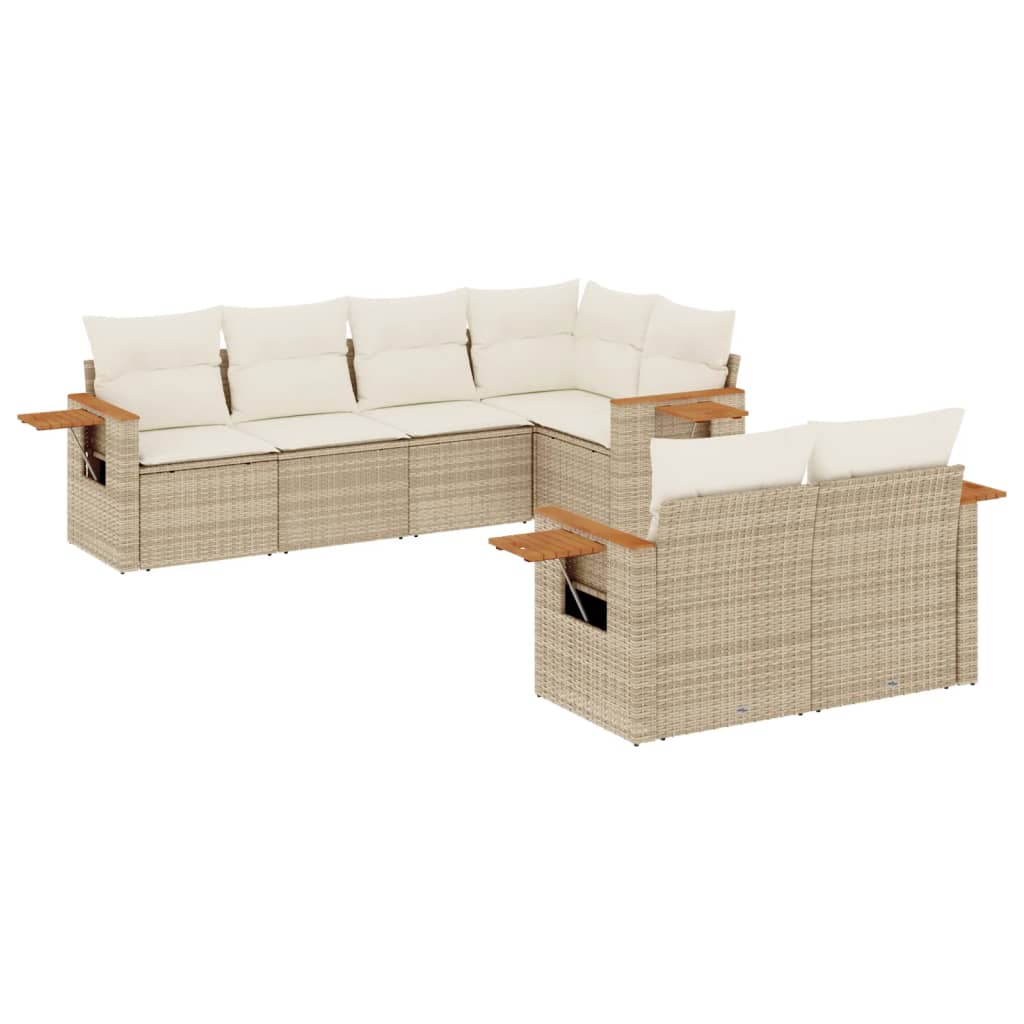 7-delige Loungeset met kussens poly rattan beige is nu te koop bij PeponiXL, paradijselijk wonen!