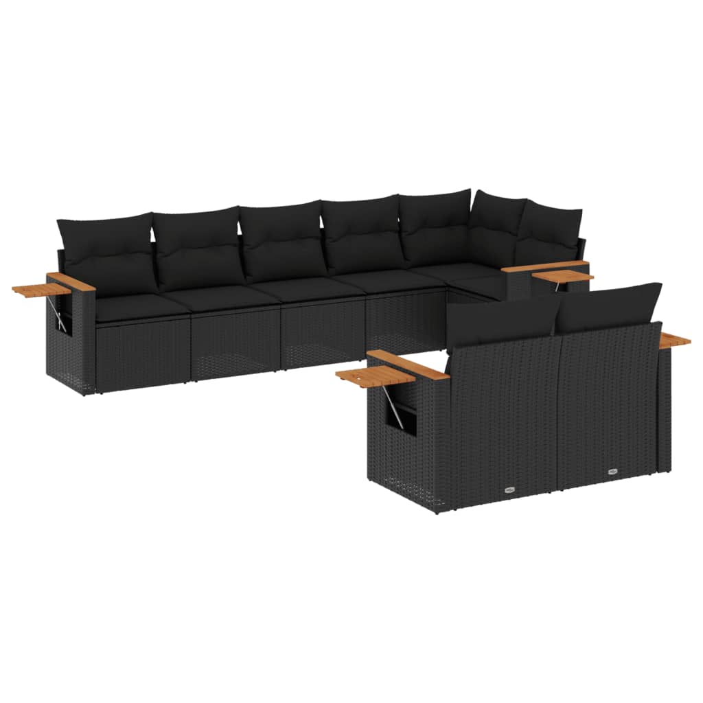 8-delige Loungeset met kussens poly rattan zwart is nu te koop bij PeponiXL, paradijselijk wonen!