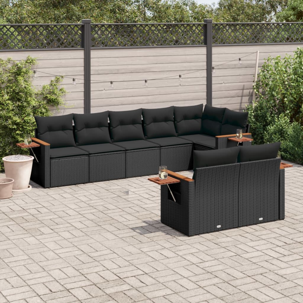 8-delige Loungeset met kussens poly rattan zwart is nu te koop bij PeponiXL, paradijselijk wonen!
