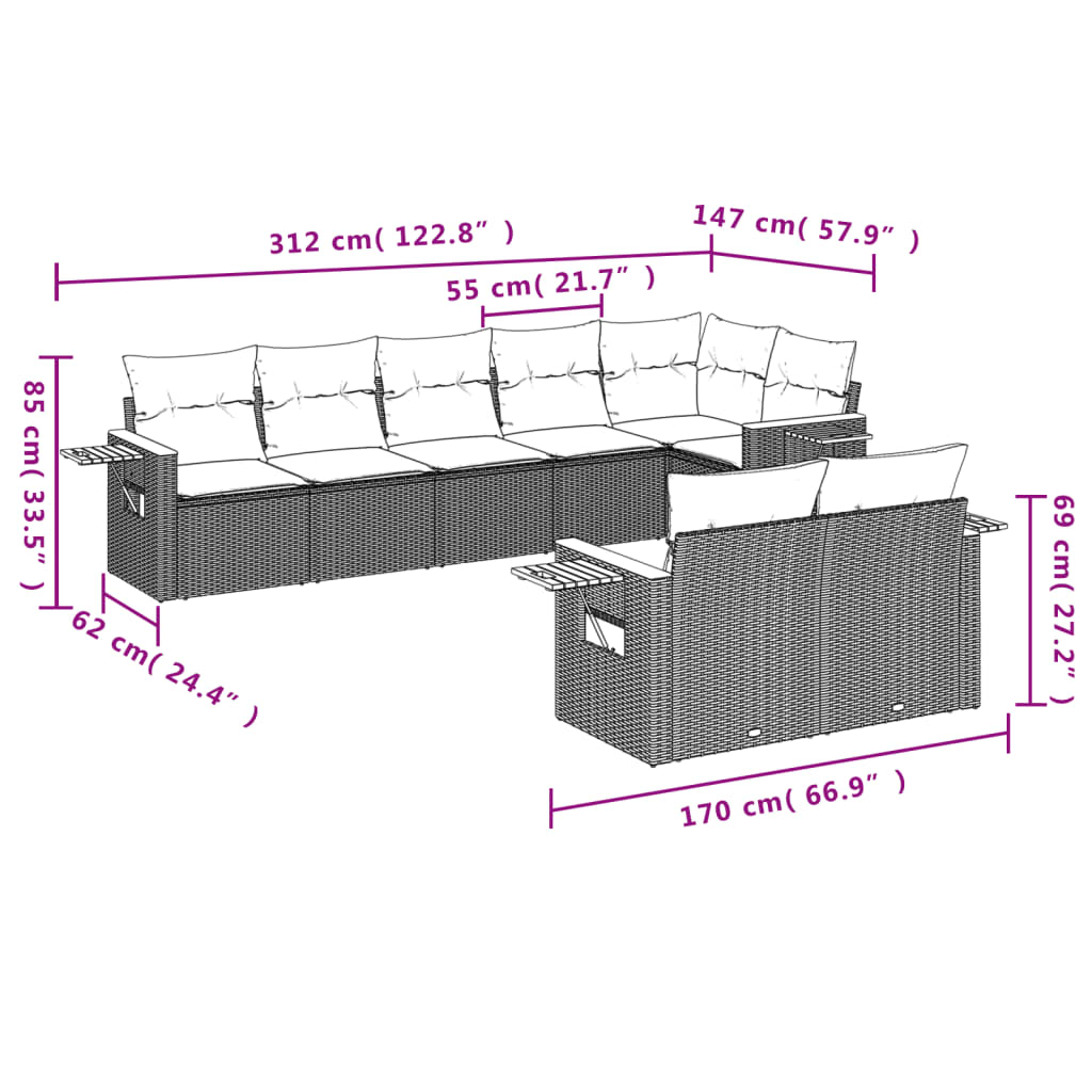 8-delige Loungeset met kussens poly rattan zwart is nu te koop bij PeponiXL, paradijselijk wonen!
