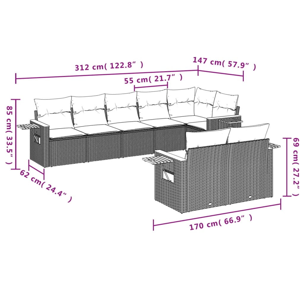 8-delige Loungeset met kussens poly rattan beige is nu te koop bij PeponiXL, paradijselijk wonen!