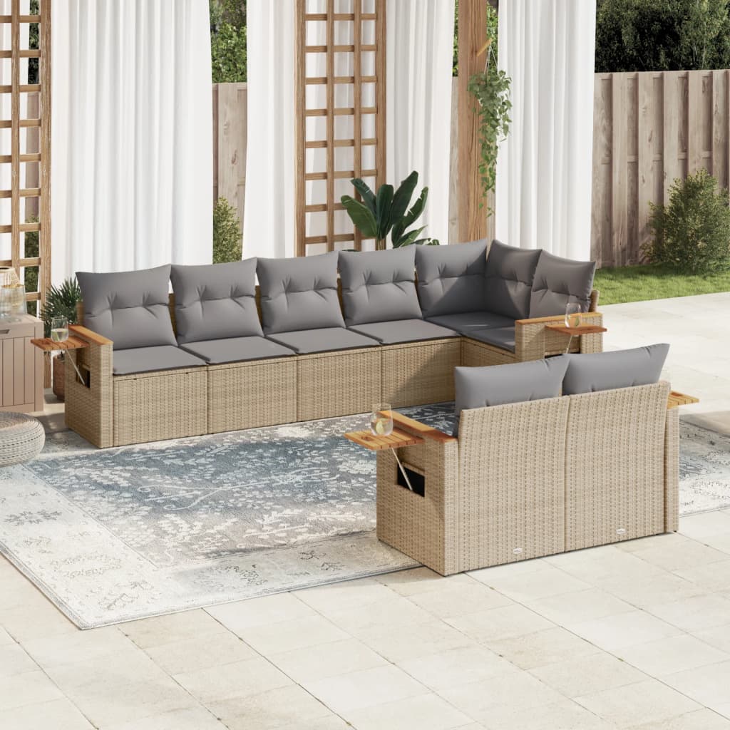 8-delige Loungeset met kussens poly rattan beige is nu te koop bij PeponiXL, paradijselijk wonen!
