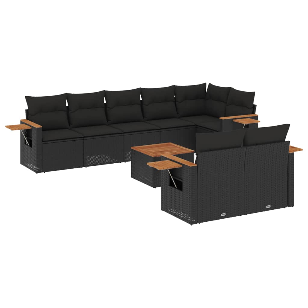 9-delige Loungeset met kussens poly rattan zwart is nu te koop bij PeponiXL, paradijselijk wonen!