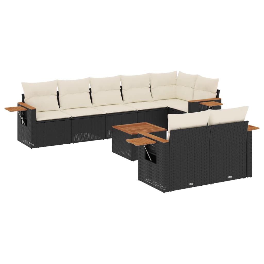 9-delige Loungeset met kussens poly rattan zwart is nu te koop bij PeponiXL, paradijselijk wonen!