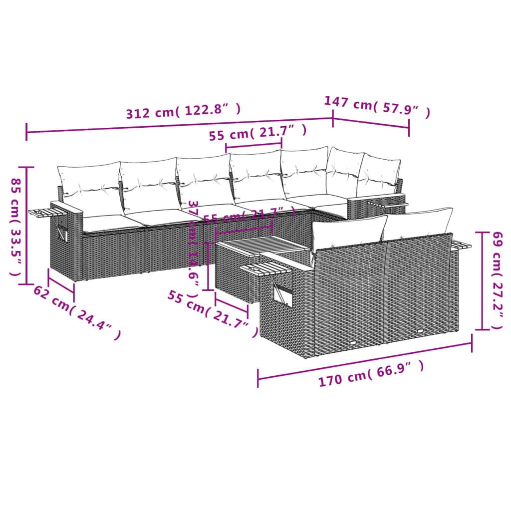 9-delige Loungeset met kussens poly rattan zwart is nu te koop bij PeponiXL, paradijselijk wonen!