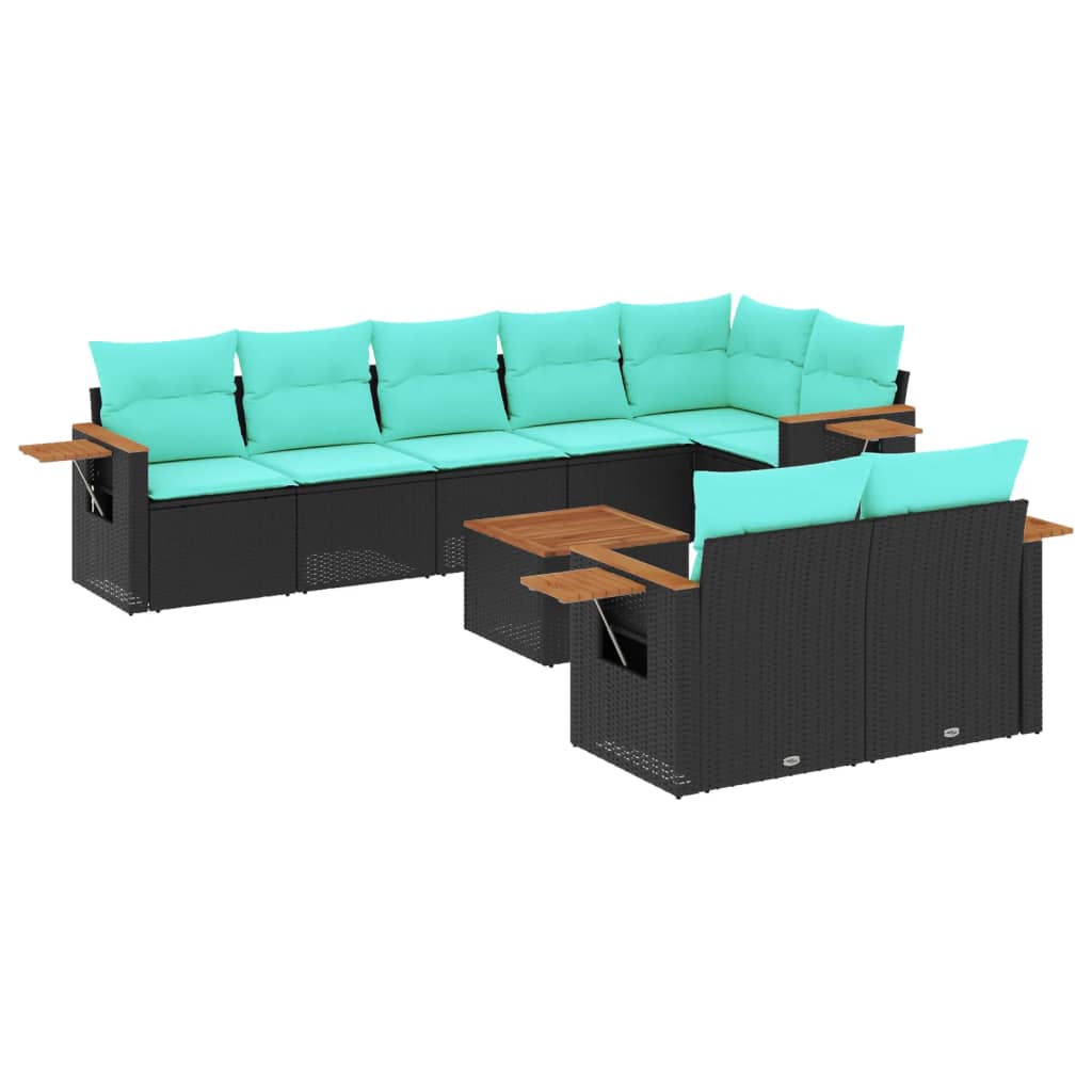 9-delige Loungeset met kussens poly rattan zwart is nu te koop bij PeponiXL, paradijselijk wonen!