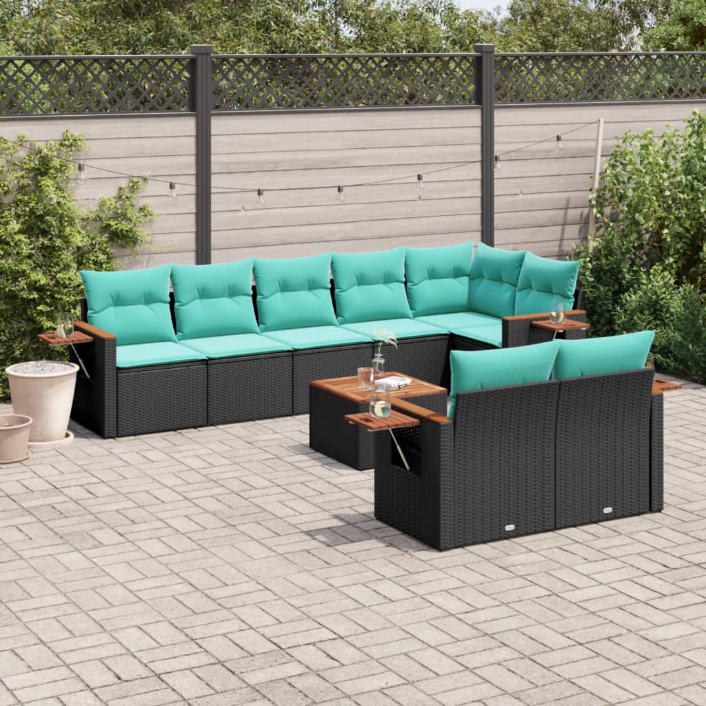 9-delige Loungeset met kussens poly rattan zwart is nu te koop bij PeponiXL, paradijselijk wonen!