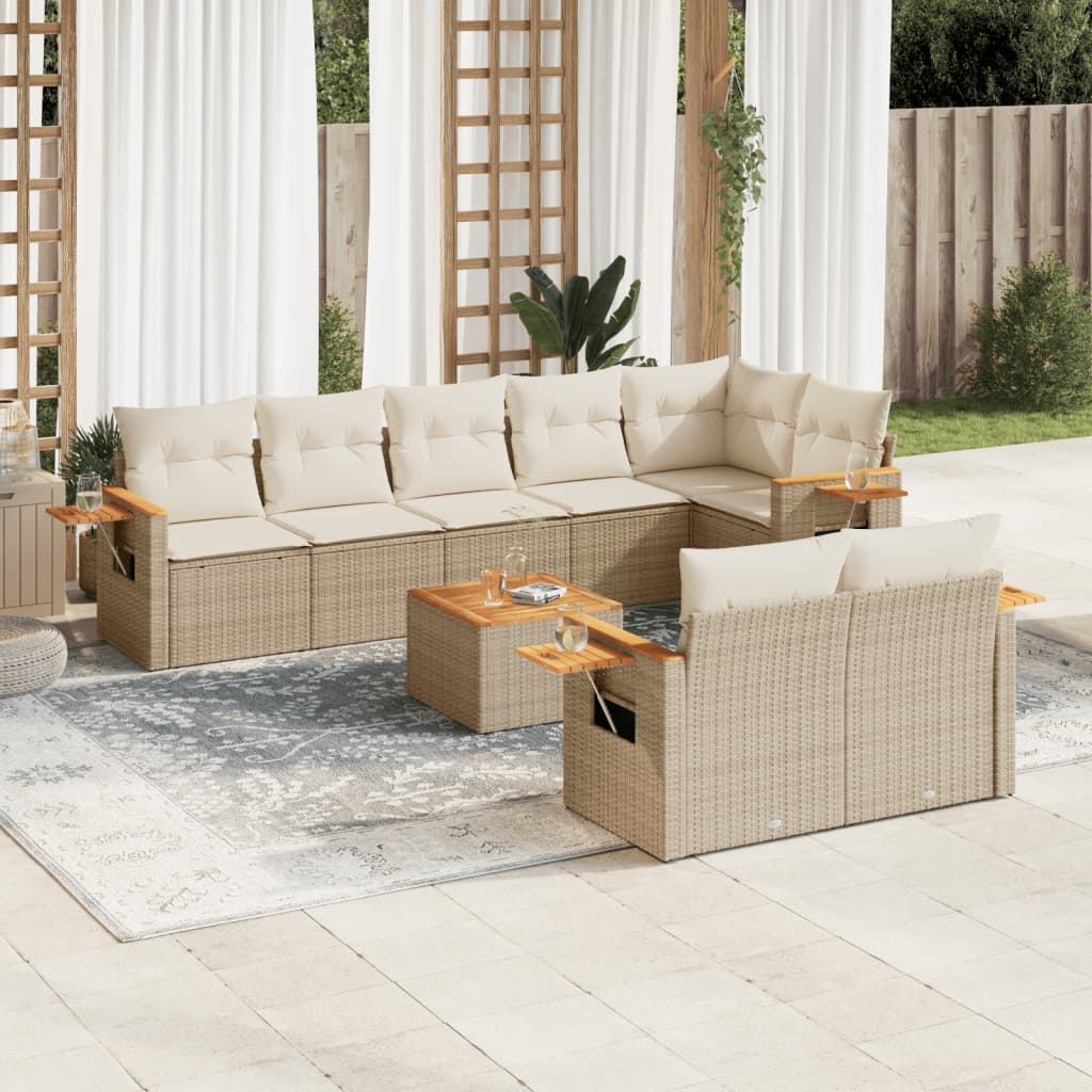 9-delige Loungeset met kussens poly rattan beige is nu te koop bij PeponiXL, paradijselijk wonen!