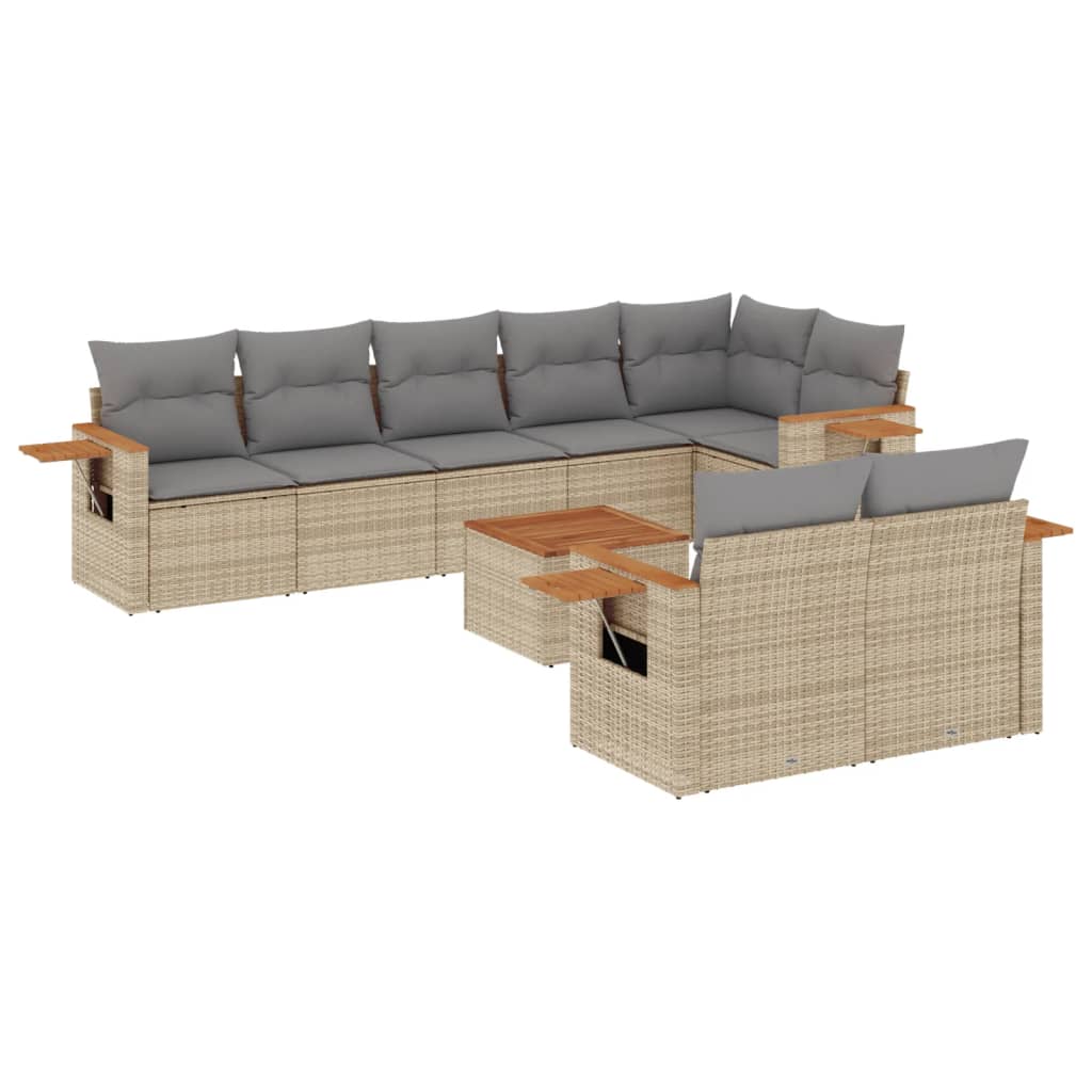 9-delige Loungeset met kussens poly rattan beige is nu te koop bij PeponiXL, paradijselijk wonen!