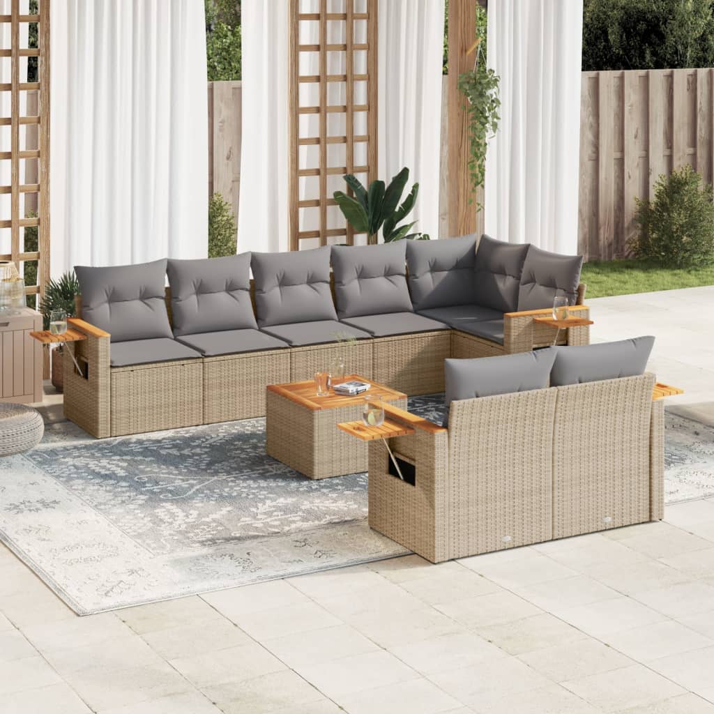 9-delige Loungeset met kussens poly rattan beige is nu te koop bij PeponiXL, paradijselijk wonen!