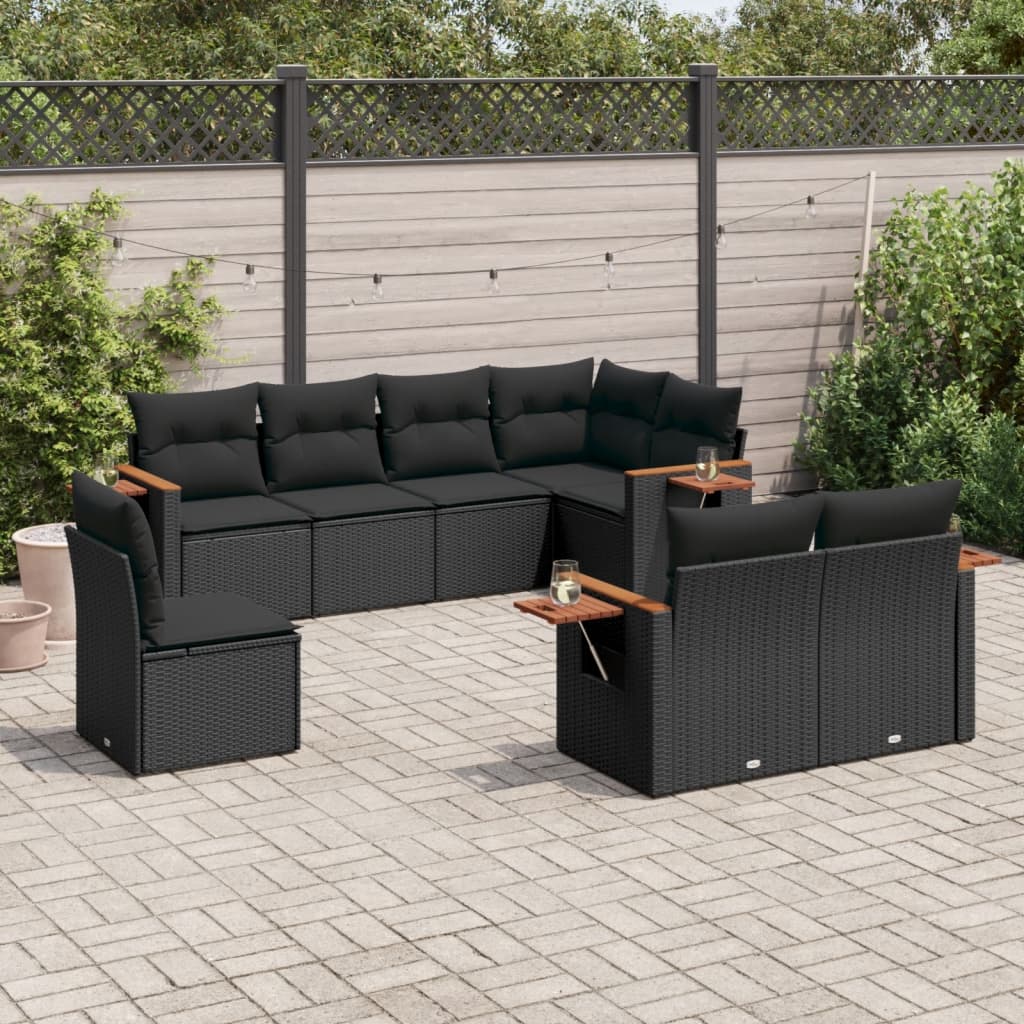 8-delige Loungeset met kussens poly rattan zwart is nu te koop bij PeponiXL, paradijselijk wonen!