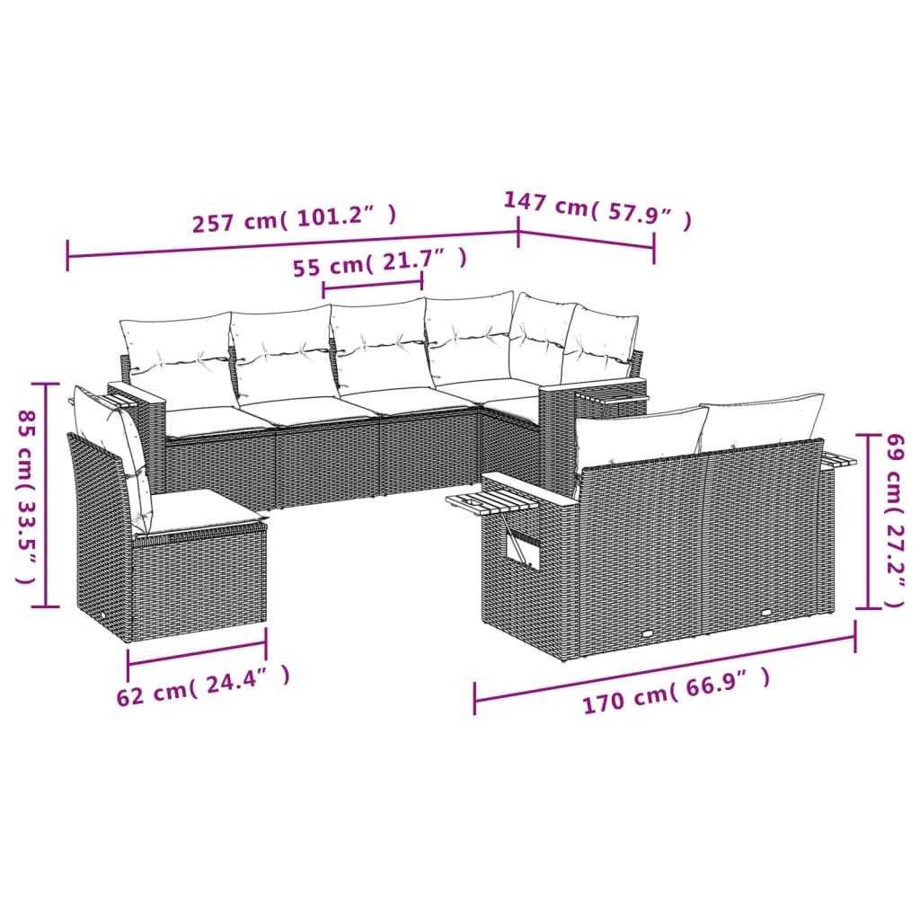8-delige Loungeset met kussens poly rattan beige is nu te koop bij PeponiXL, paradijselijk wonen!