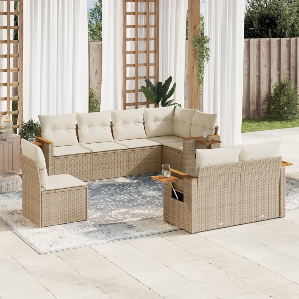8-delige Loungeset met kussens poly rattan beige is nu te koop bij PeponiXL, paradijselijk wonen!