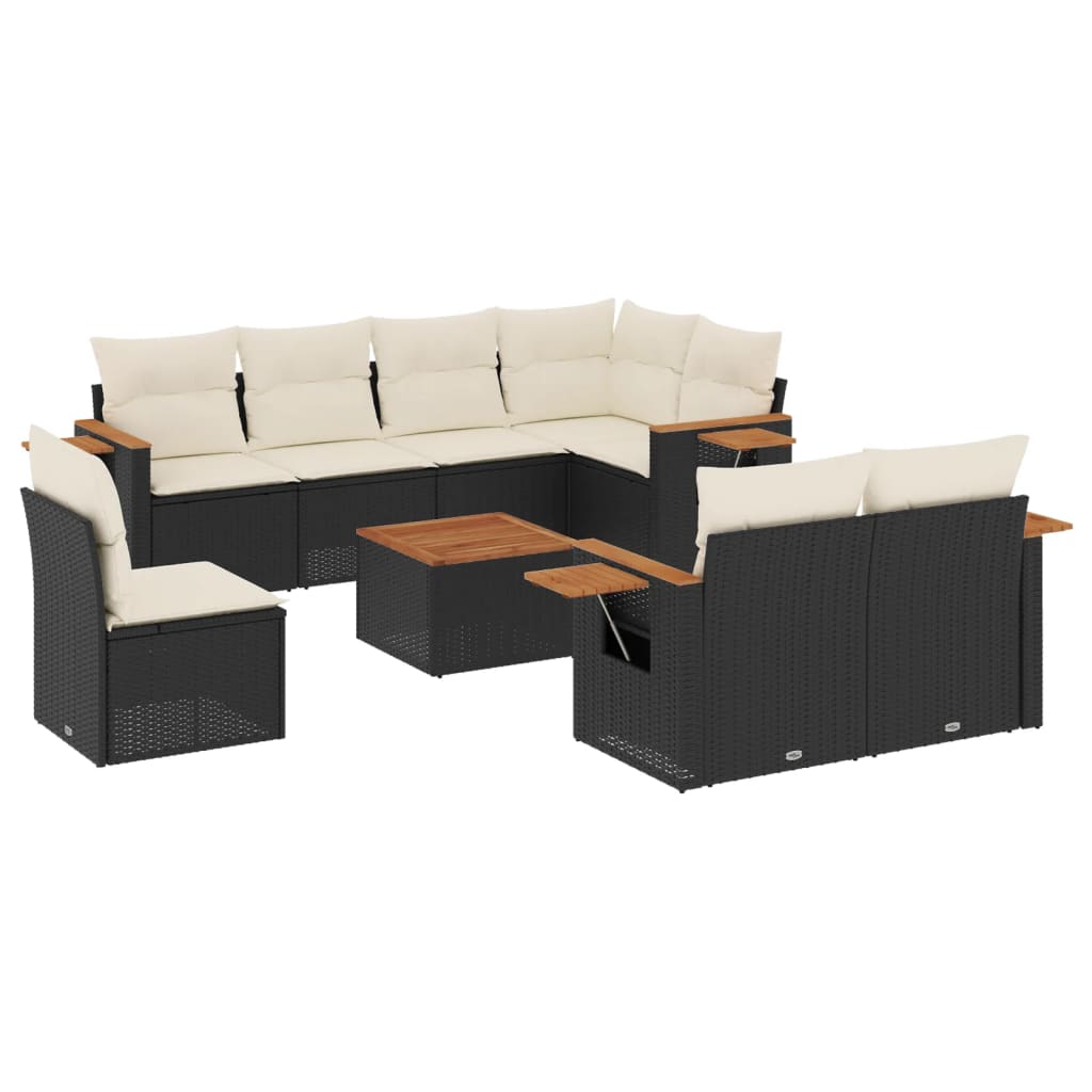 9-delige Loungeset met kussens poly rattan zwart is nu te koop bij PeponiXL, paradijselijk wonen!