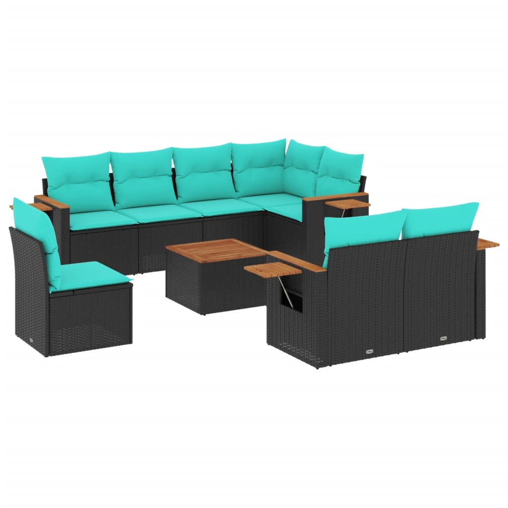 9-delige Loungeset met kussens poly rattan zwart is nu te koop bij PeponiXL, paradijselijk wonen!