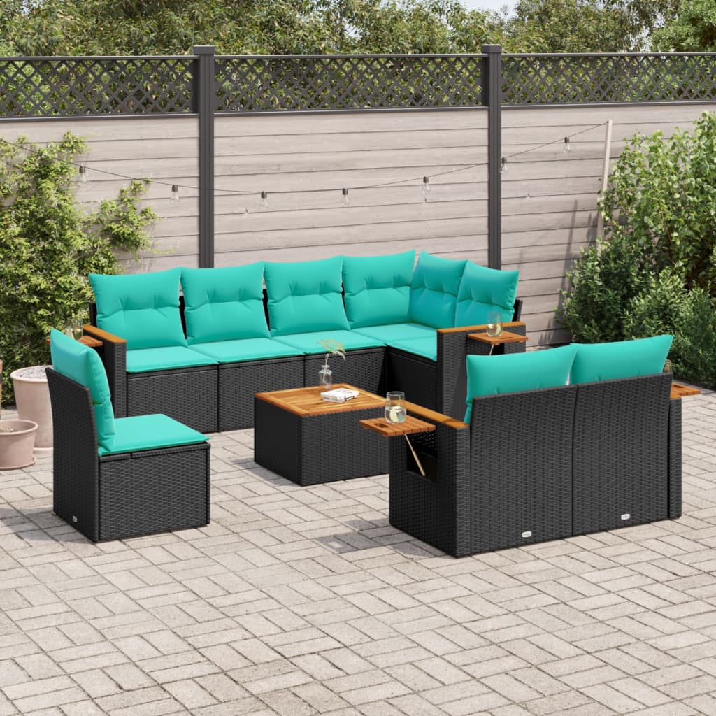 9-delige Loungeset met kussens poly rattan zwart is nu te koop bij PeponiXL, paradijselijk wonen!