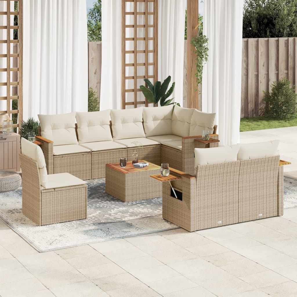 9-delige Loungeset met kussens poly rattan beige is nu te koop bij PeponiXL, paradijselijk wonen!