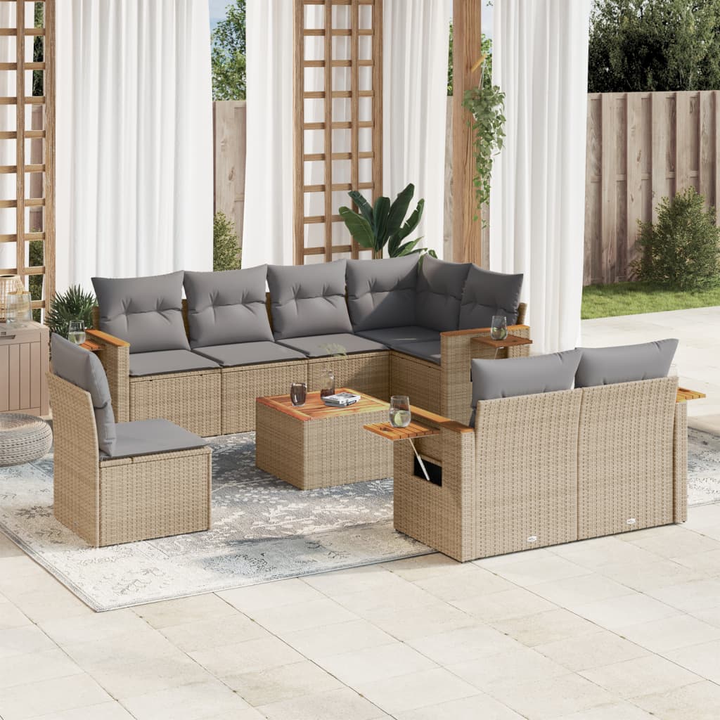 9-delige Loungeset met kussens poly rattan beige is nu te koop bij PeponiXL, paradijselijk wonen!