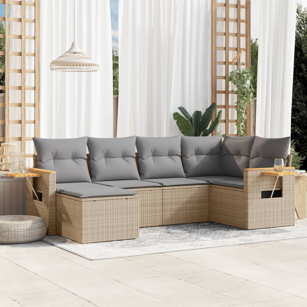 6-delige Loungeset met kussens poly rattan beige is nu te koop bij PeponiXL, paradijselijk wonen!