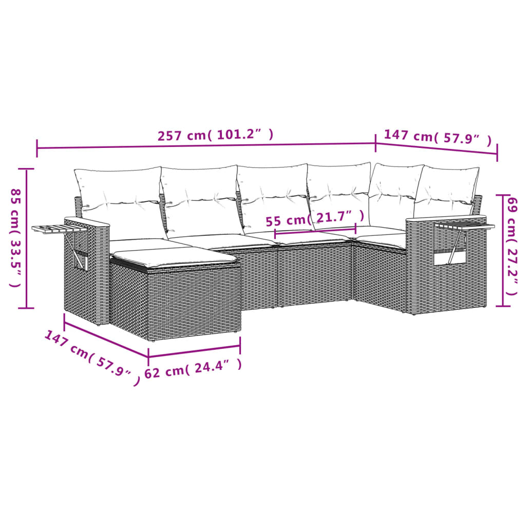 6-delige Loungeset met kussens poly rattan grijs is nu te koop bij PeponiXL, paradijselijk wonen!